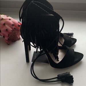 Zara high heel sandals with fringe and tassel tie